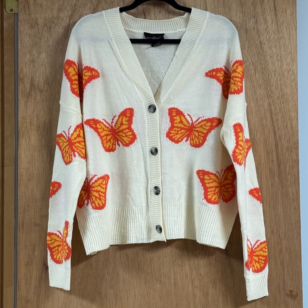 RUNWAY Monarch Butterfly CARDIGAN SWEATER! NWOT
